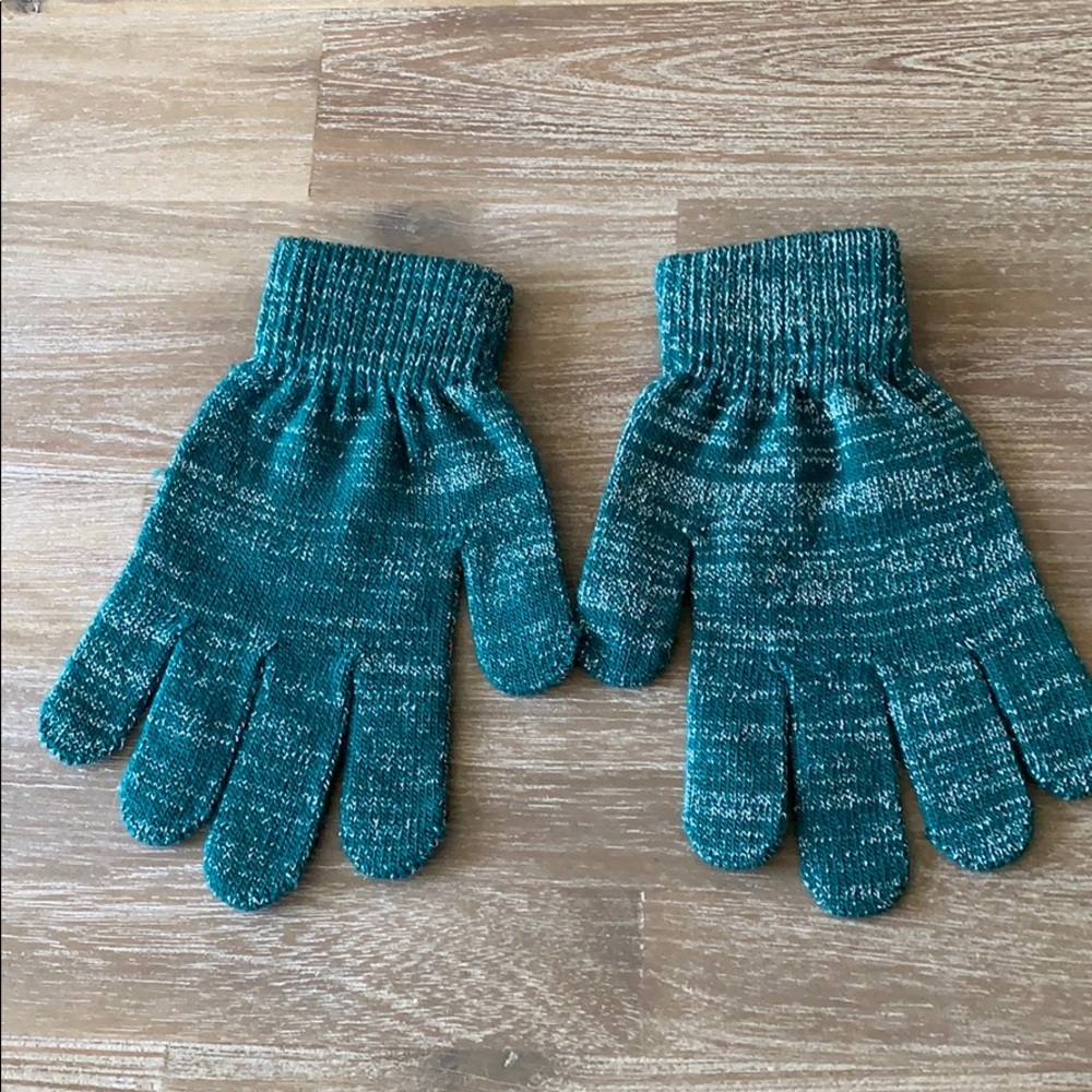 Green and silver gloves